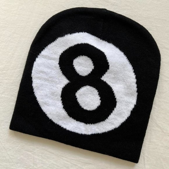 Y2K 2000s grunge black classic 8 ball beanie - Picture 2 of 8